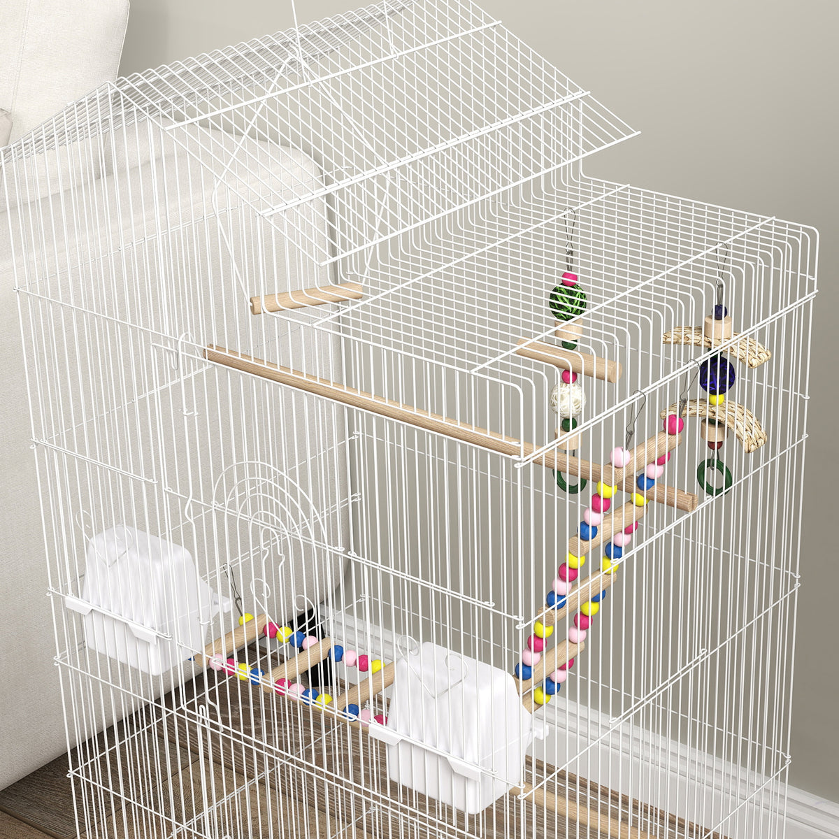 Cage à oiseaux 46 x 36 x 100 cm 4 mangeoires 3 perchoirs cage pour perruche calopsitte conure pinson canaris-7