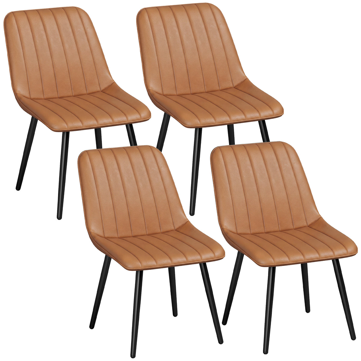Lot de 2 Chaises de Salle à Manger Modernes, Dossier et Assise Incurvés, en Revêtement Synthétique, 51x61x78cm, Marron-0