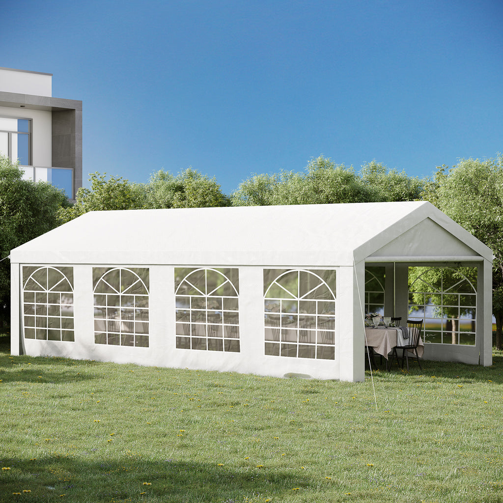 Tente Tonnelle de Réception Jardin Chapiteau PE Imperméable Tube Acier 7.98L x 3.92l x 2.8Hm Blanc Neuf 14-1