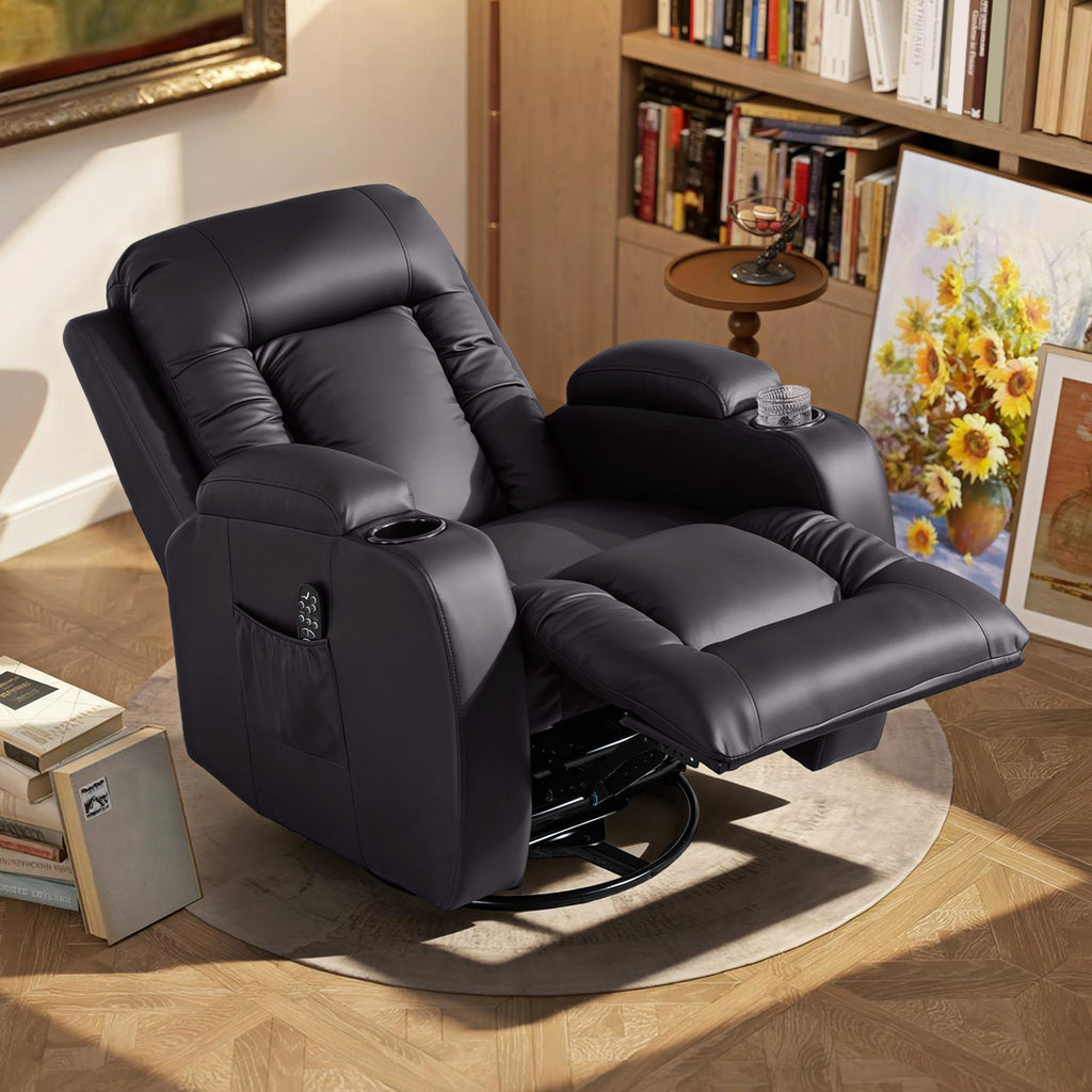 Fauteuil inclinable de massage et chauffage, fauteuil de relaxation, dossier réglable, pivotant 360°, 82x99x103cm, marron-8