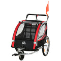 Remorque vélo pour enfant 2 en 1 convertible jogger poussette capacité 26,4 kg avec réflecteurs et drapeau - 2 places  - rouge-0