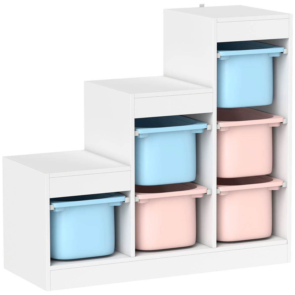 Meuble de rangement pour jouets des enfants avec 6 bacs amovibles, 3 niveaux de rangement, 96 x 38,5 x 90, multicolore-0
