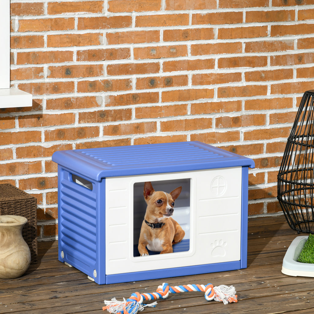 Niche pour chien extérieure en plastique maison pour chiens avec bouches d'aération bleu et blanc-9