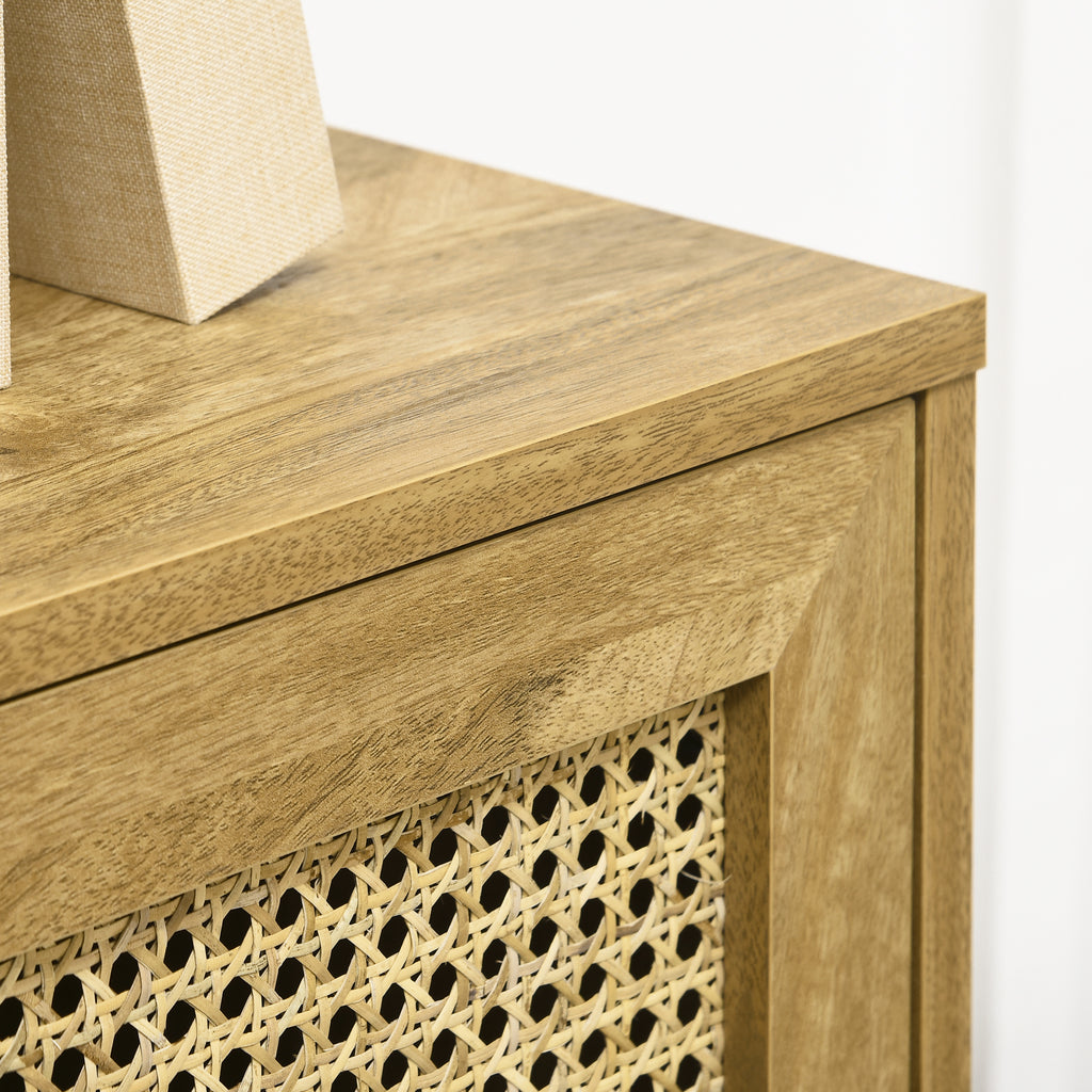 Buffet meuble de rangement armoire haut aspect bois et cannage design 2 portes - dim. 90L x 32,5l x 120H cm-8