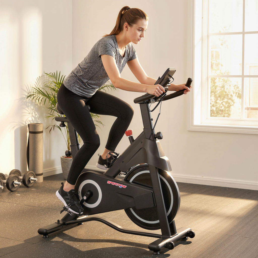 Vélo d'Appartement, Vélo d'Exercice, Résistance Magnétique Réglable, Écran LCD, Siège Confortable, 108x51x116cm, Blanc-9