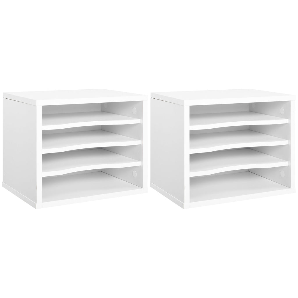 Lot de 2 organiseurs bureau bois blanc avec couches fournitures support d'imprimante dim. 35,5L x 25l x 28,6H cm-0