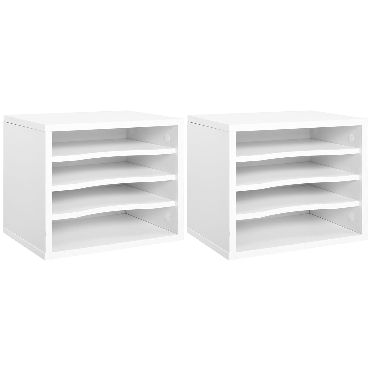 Lot de 2 organiseurs bureau bois blanc avec couches fournitures support d'imprimante dim. 35,5L x 25l x 28,6H cm-0