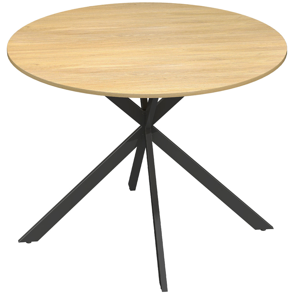 Table à Manger Ronde pour 4 Personnes 100 cm, Style Industriel avec Plateau Aspect Bois, Piètement Croisé en Acier Chêne-0