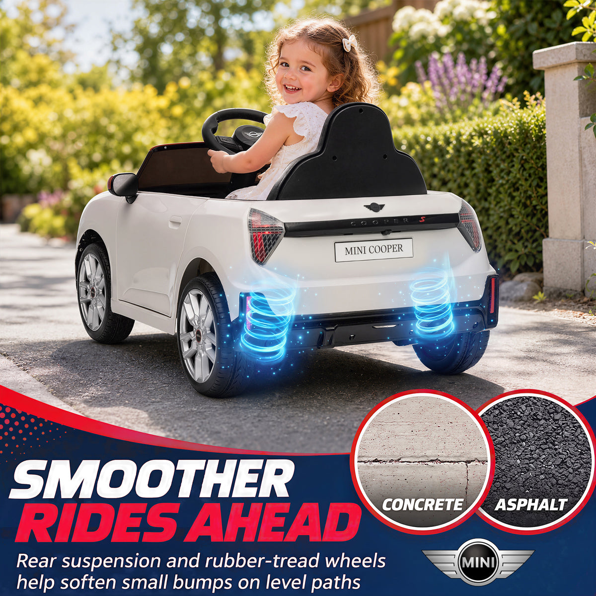Voiture Électrique Enfants 12V MINI Cooper, Véhicule Électrique, 3-6 km/h, 2 Moteurs, Télécommande, pour 3-5 Ans, Blanc-7