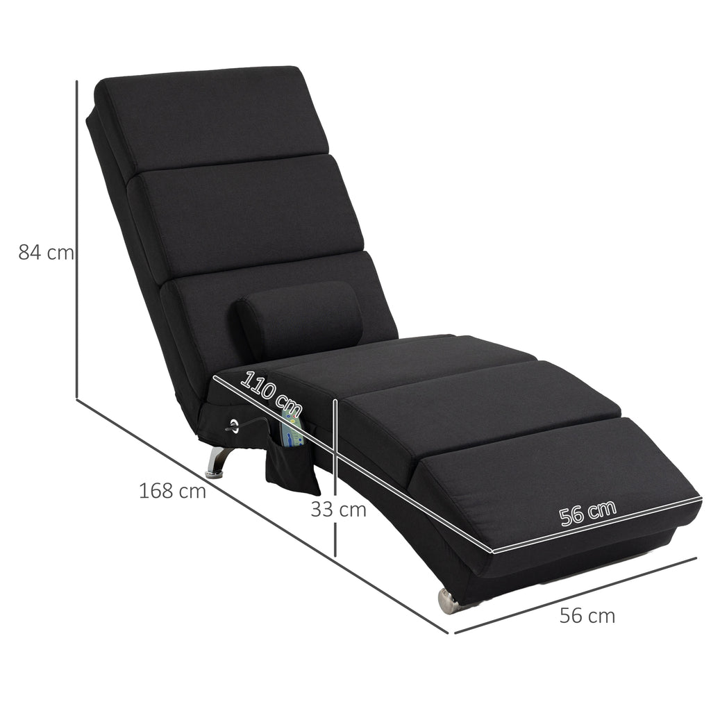 Fauteuil relax chaise longue de relaxation ergonomique, massant et chauffant avec télécommande 56 x 168 x 84 cm noir-2