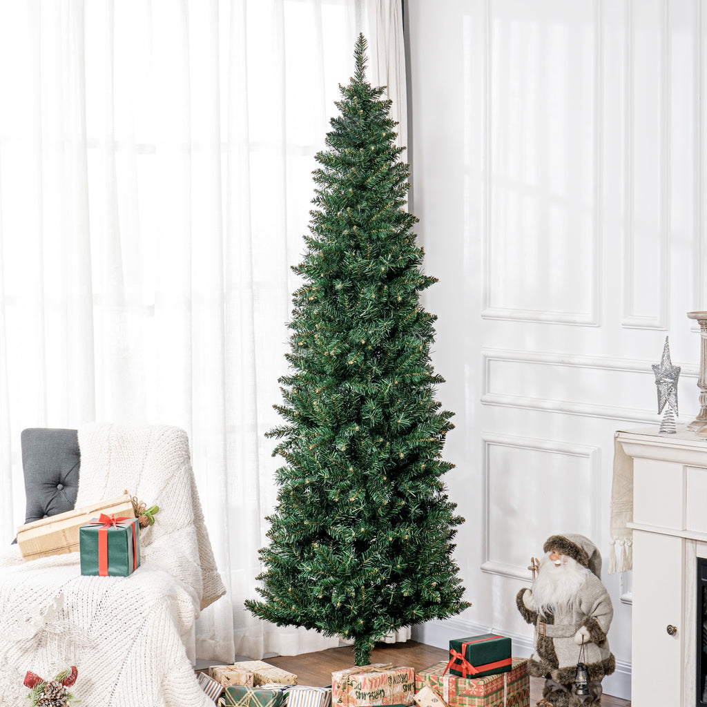 Sapin de Noël Artificiel 210 cm Arbre de Noël Slim avec support en acier pliable, 687 branches épines Vert-1