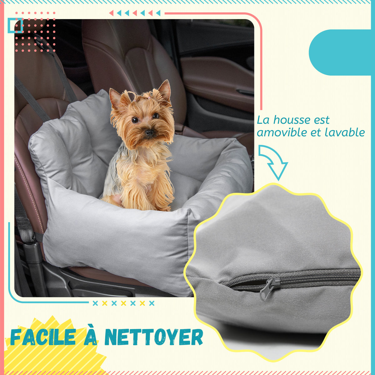 Siège d'auto pour animaux de compagnie sac de transport chien et chat rembourré de coton PP épais sûr et confortable fond antidérapant 50 x 54 x 33 cm gris foncé-4