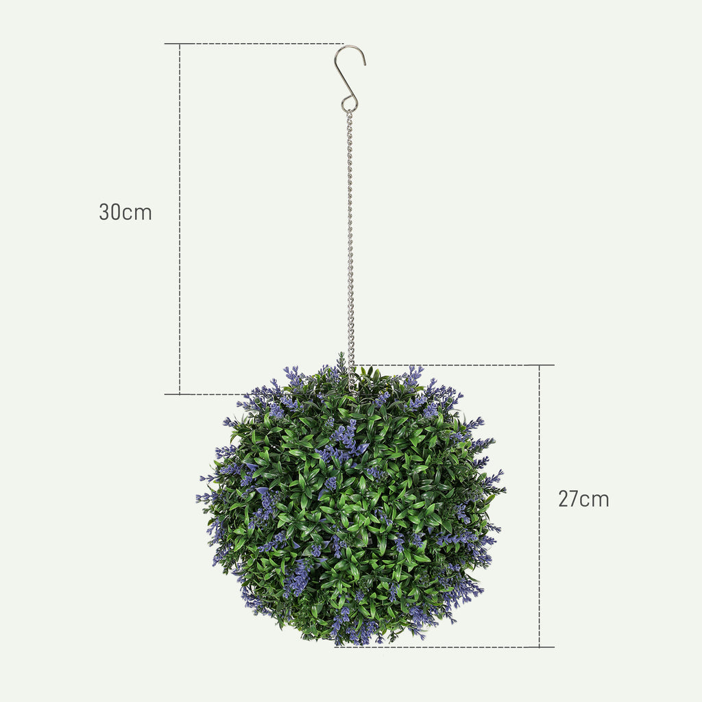 Lot de 2 boules topiaires artificielles, fausses plantes décoratives résistantes aux UV, Ø 27 cm, violet et vert-2