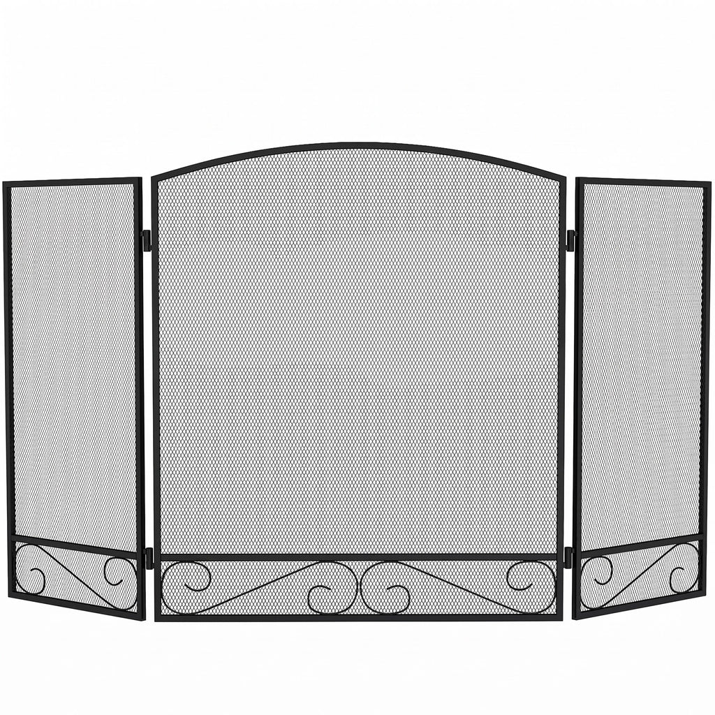 Grille de protection pour cheminée, pare-étincelles pliable 3 volets en métal pour salon et chambre, 123 x 70 cm, Noir-6