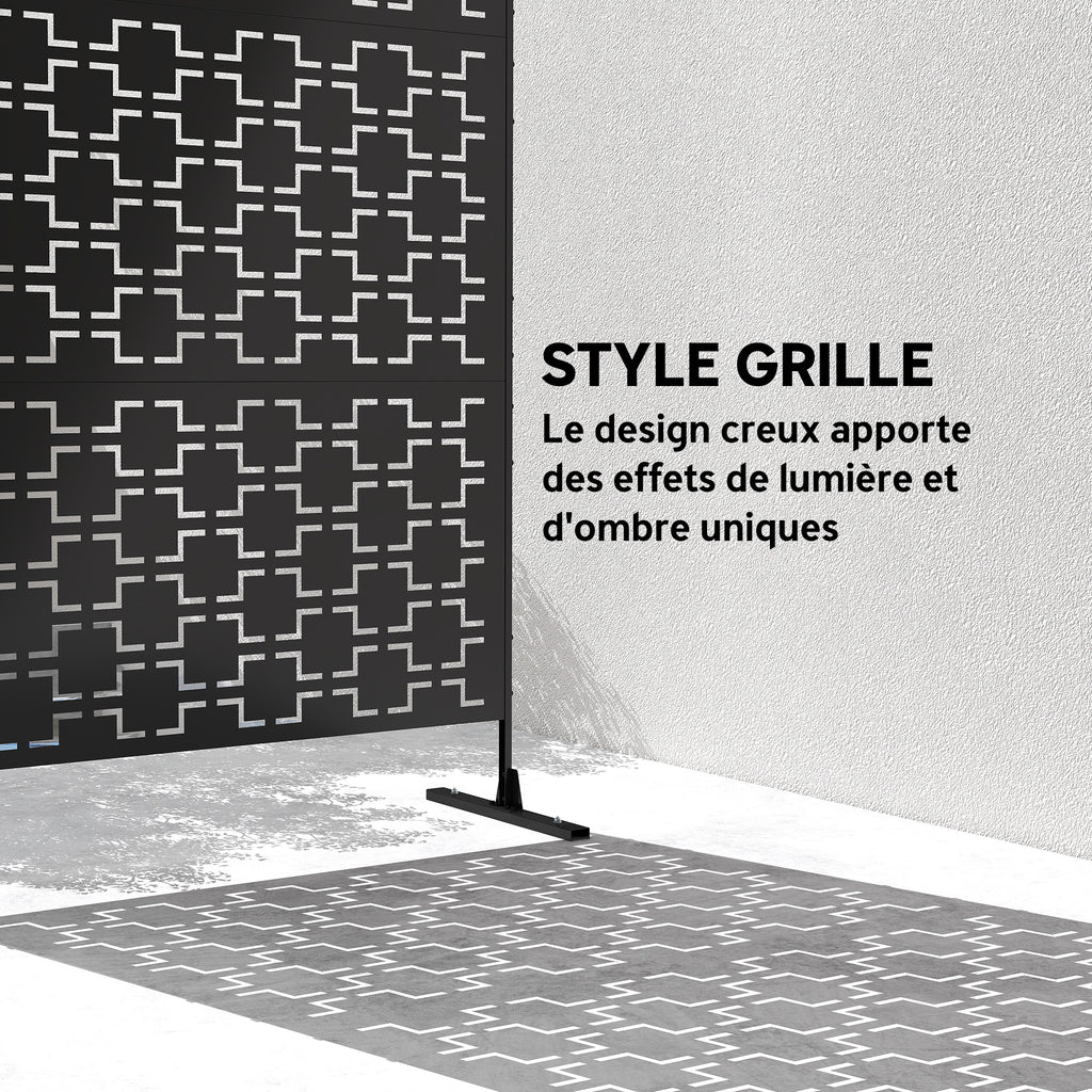 Panneau brise vue décoratif paravent extérieur à motif géométrique ajouré en métal - 122 x 45 x 198 cm, noir-3