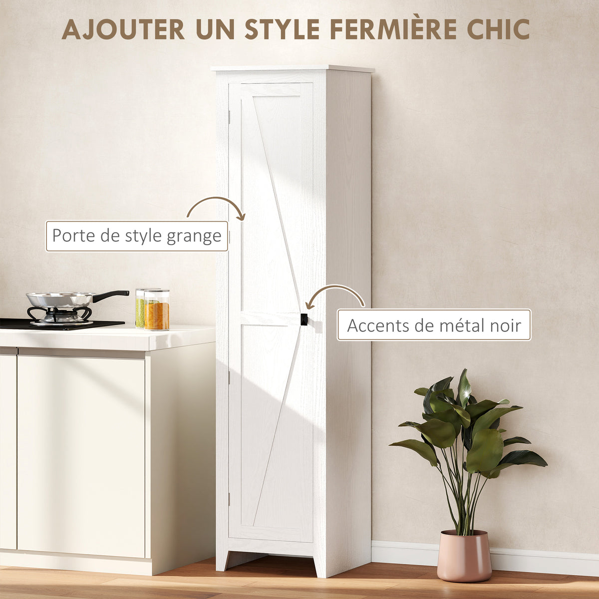 Armoire de Rangement buffet cuisine avec 2 étagères réglables- Hauteur 170 cm en Bois Blanc-5