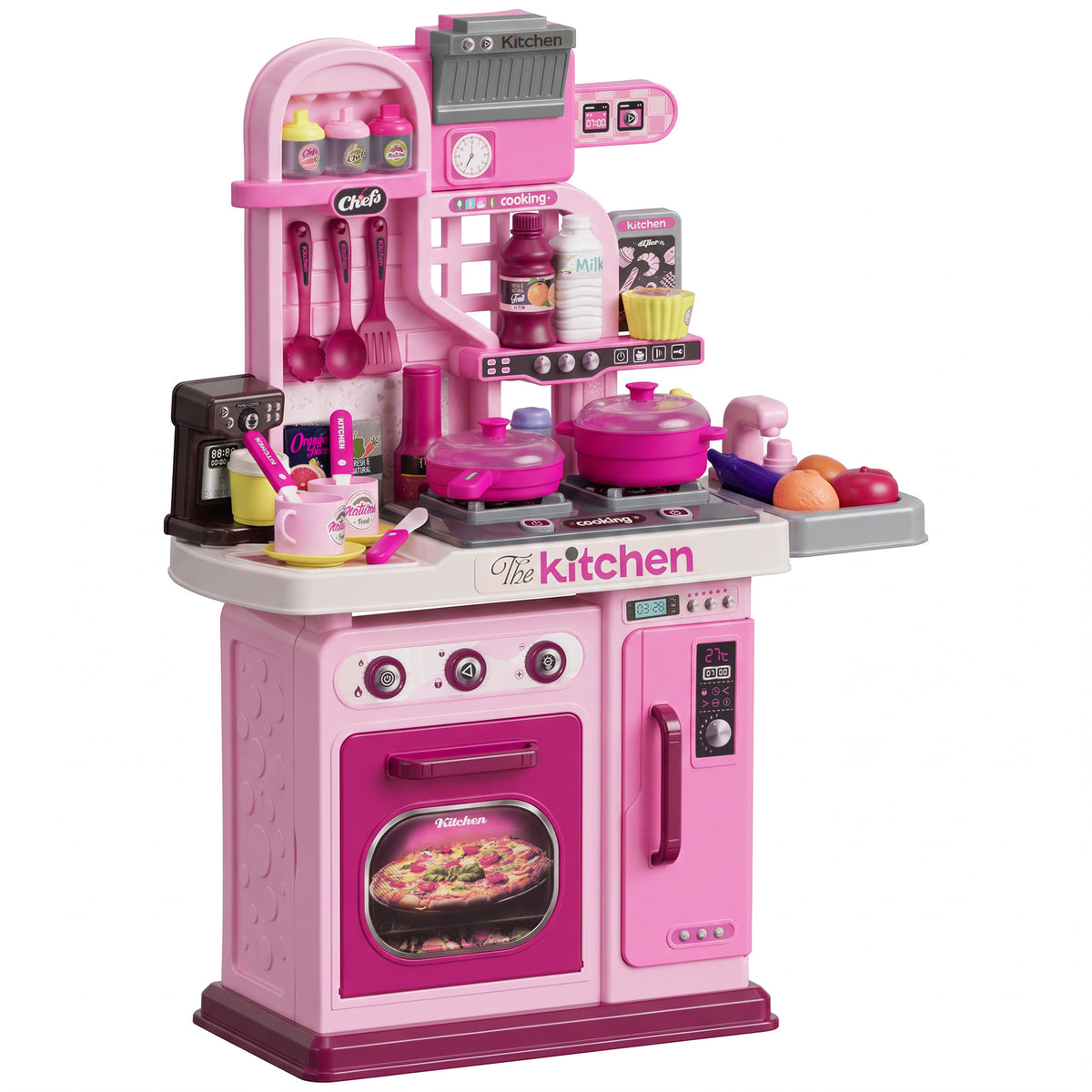 Cuisine enfant accessoires 33 PCS jouet d'imitation pour enfant dinette enfant 3-6 ans lumières et sons réalistes rose-0
