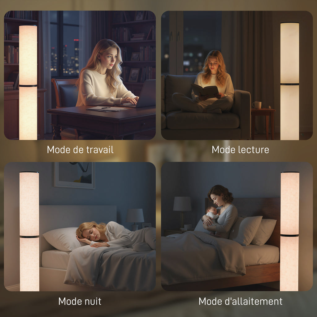 Lampadaire LED, lampadaire sur pied salon à intensité variable, télécommande magnétique, Ø 20 x 135 cm, beige-5