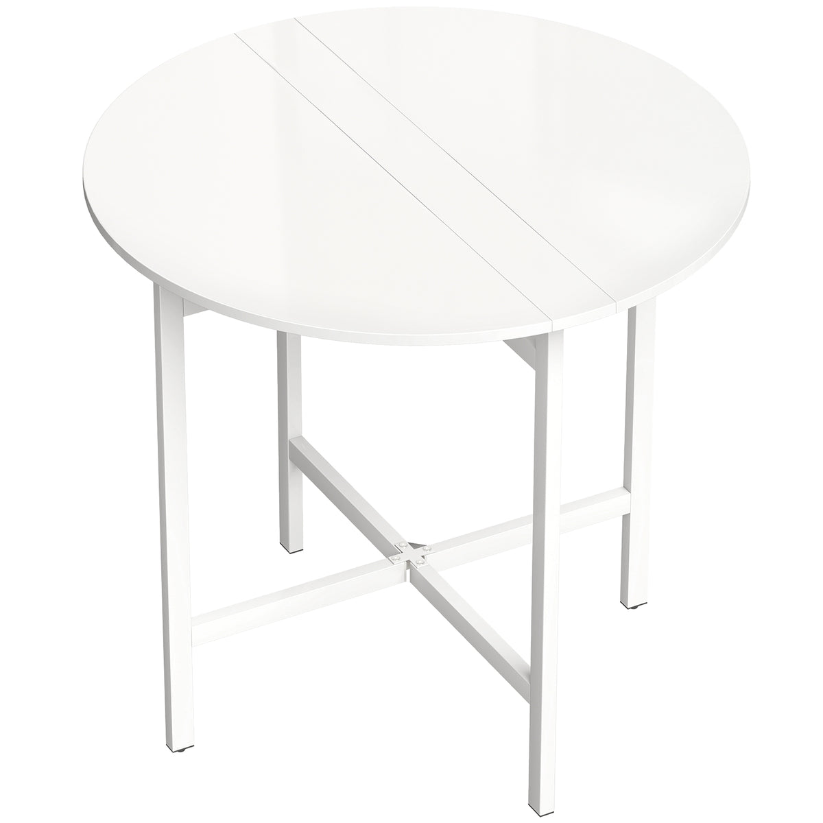 Table à manger pliante, table de cuisine ronde Ø 80 cm pour 4 personnes avec 2 abattants, pieds en acier, blanc-0