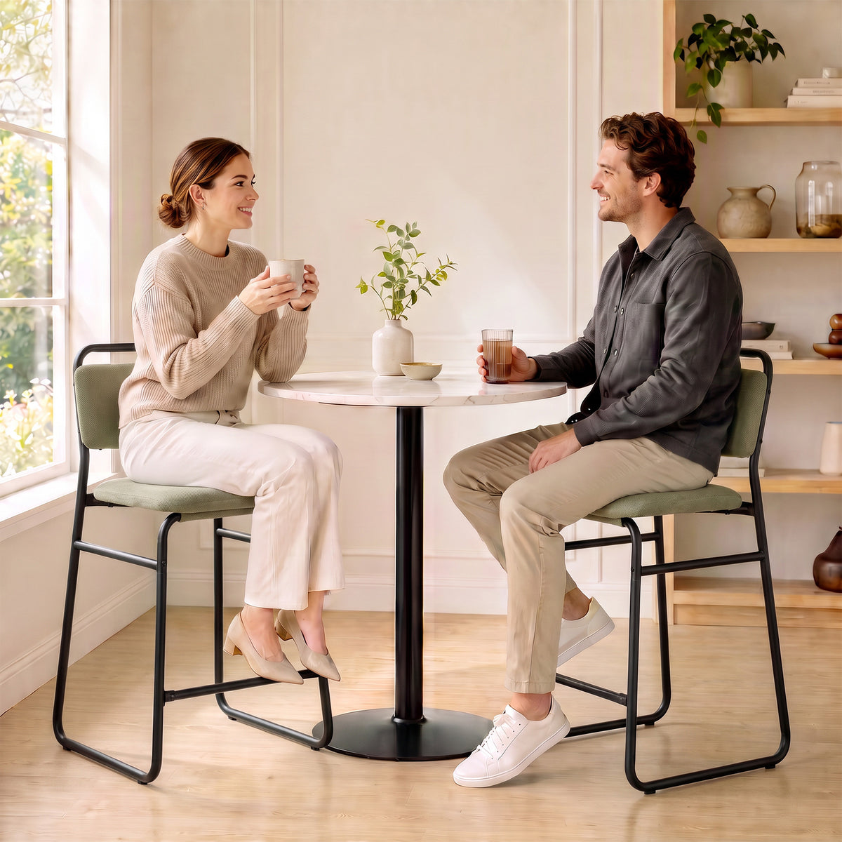 Lot de 2 Tabourets de Bar, Chaises de Bar en Velours, Assise Rembourrée 67H cm, Dossier et Repose-Pieds, Vert-8