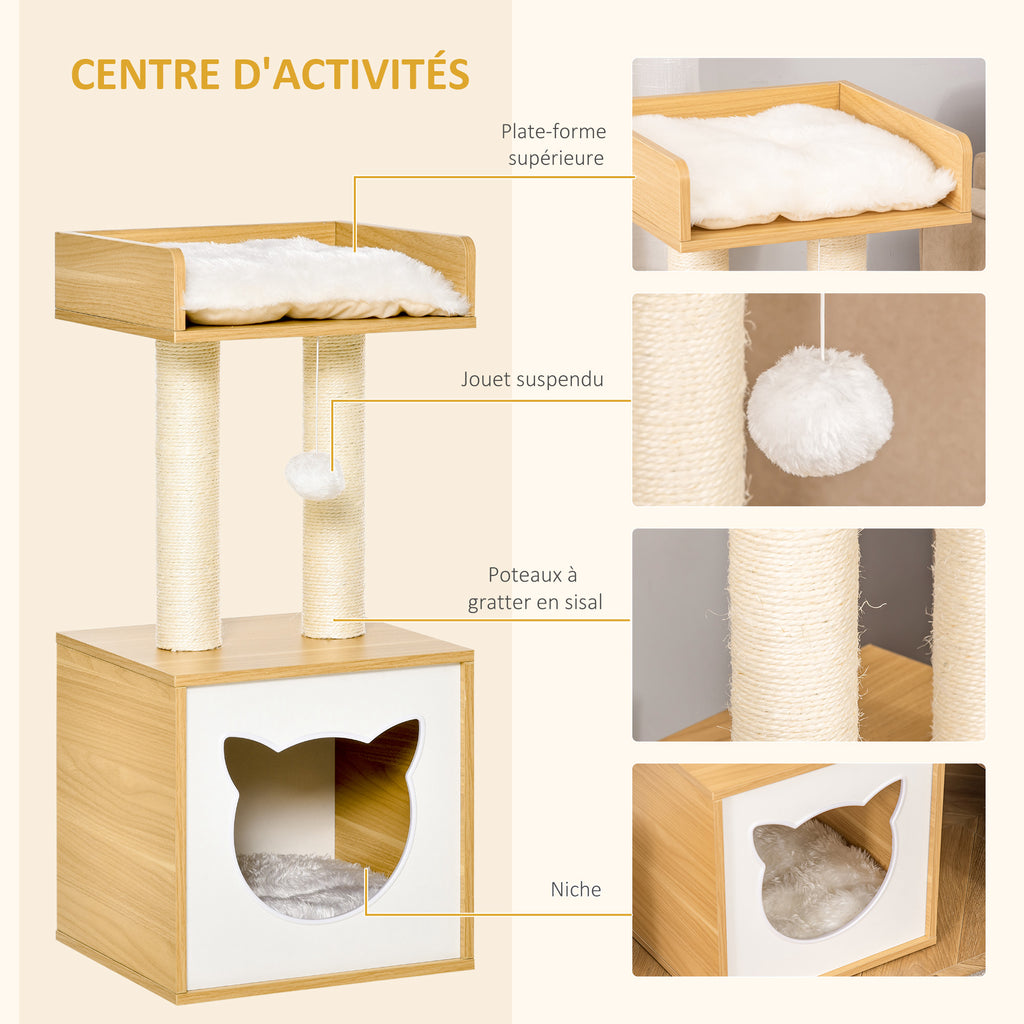 Arbre à chat griffoir pour chat arbre à grimper niche maison pour chat plate-forme supérieure balle suspendue hauteur 81 cm-5