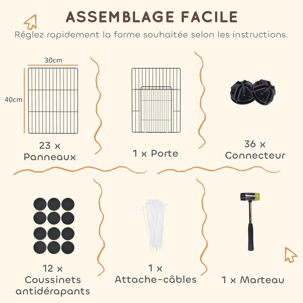 Enclos pour animaux parc pour petits animaux modulable 24 panneaux pour lapins grillagés en acier 120 x 60 x 80 cm noir-4