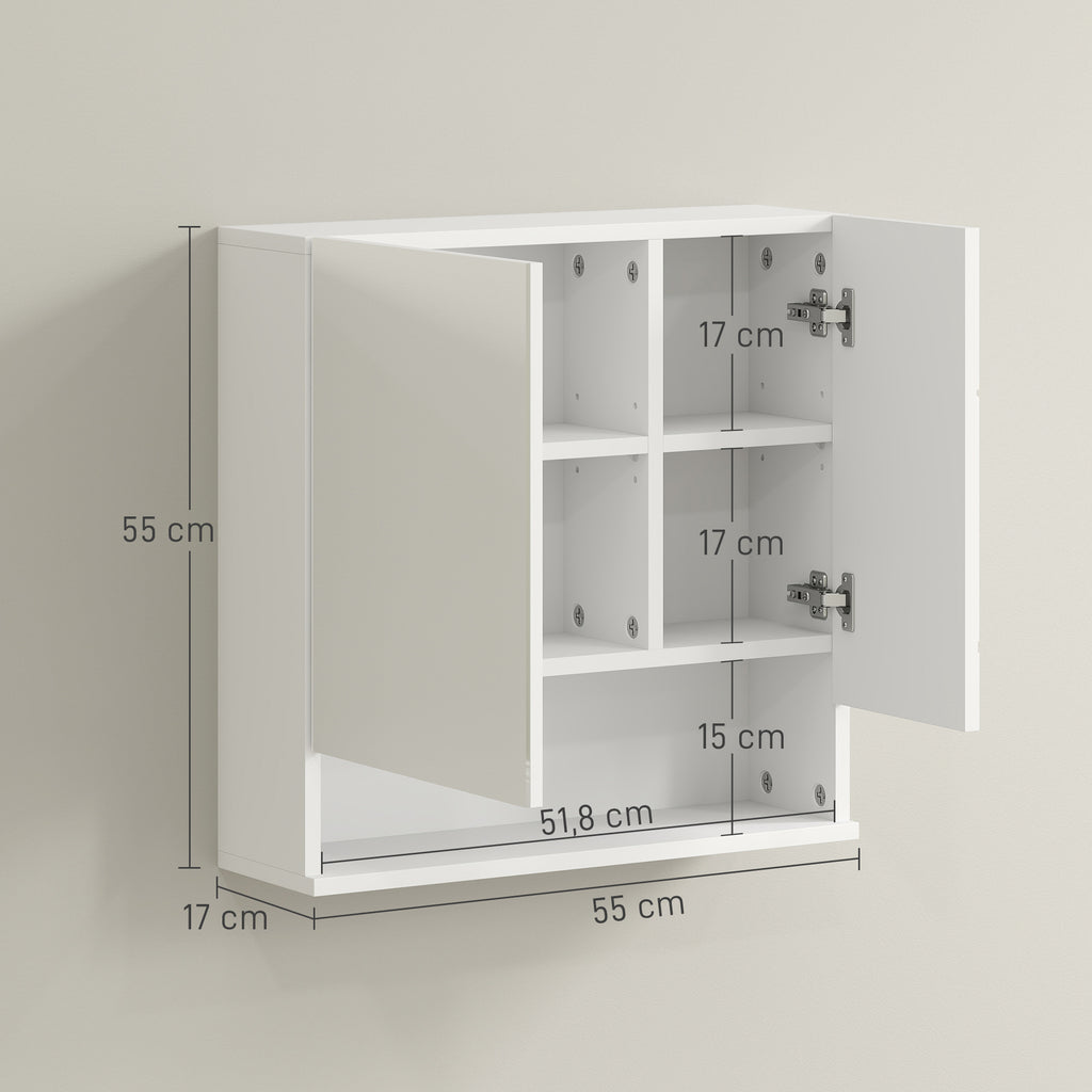 Armoire murale miroir de salle de bain placard de rangement 2 portes 55 x 17 x 55 cm blanc-2