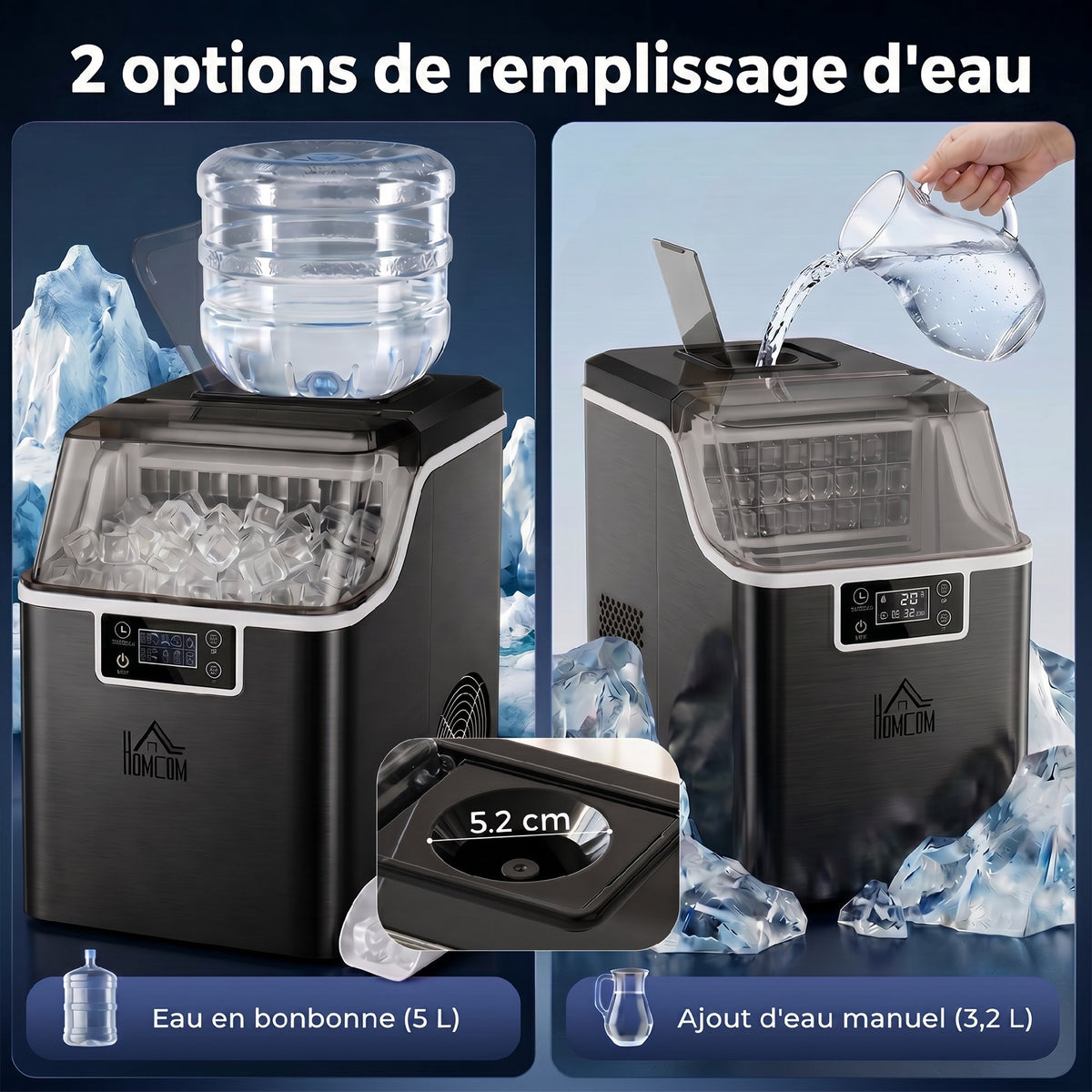 Machine à glaçons, 20 kg en 24h, 24 glaçons en 14-18 min, ice maker avec fonction autonettoyante, 25,2x36x37,1cm, noir-4