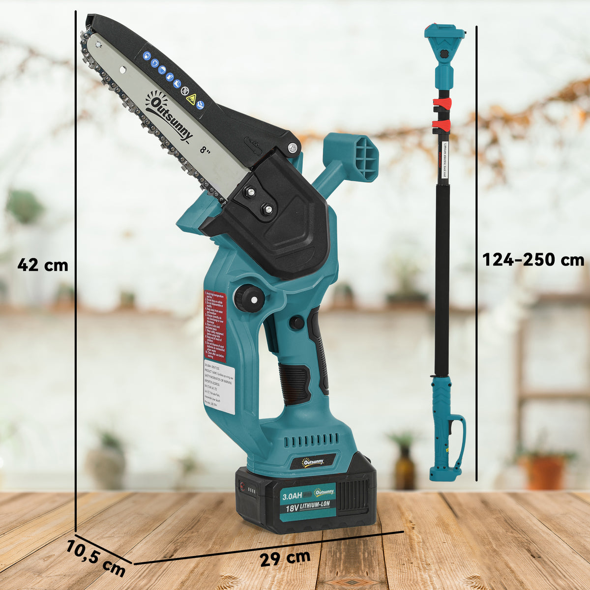 Mini tronçonneuse à batterie 8 pouces 6000mAh 580W élagueuse sans fil pour branches et jardin perche télescopique bleu-2