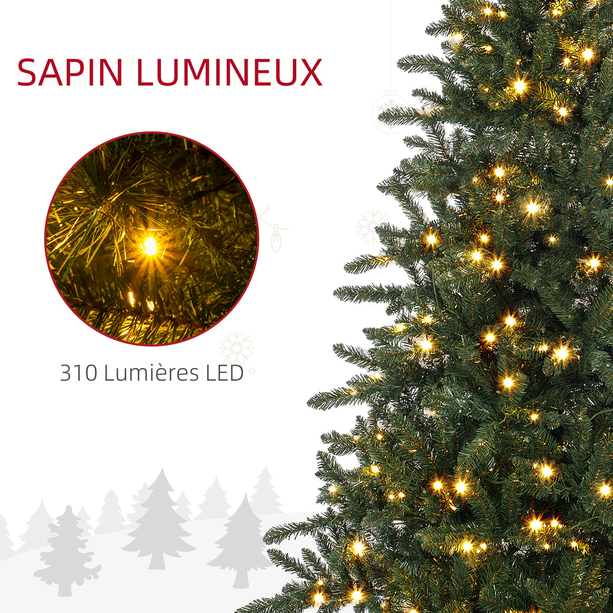 Sapin de Noël Artificiel 180 cm arbre de Noël lumineux LED blanc chaud 872 branches base en métal - vert-4