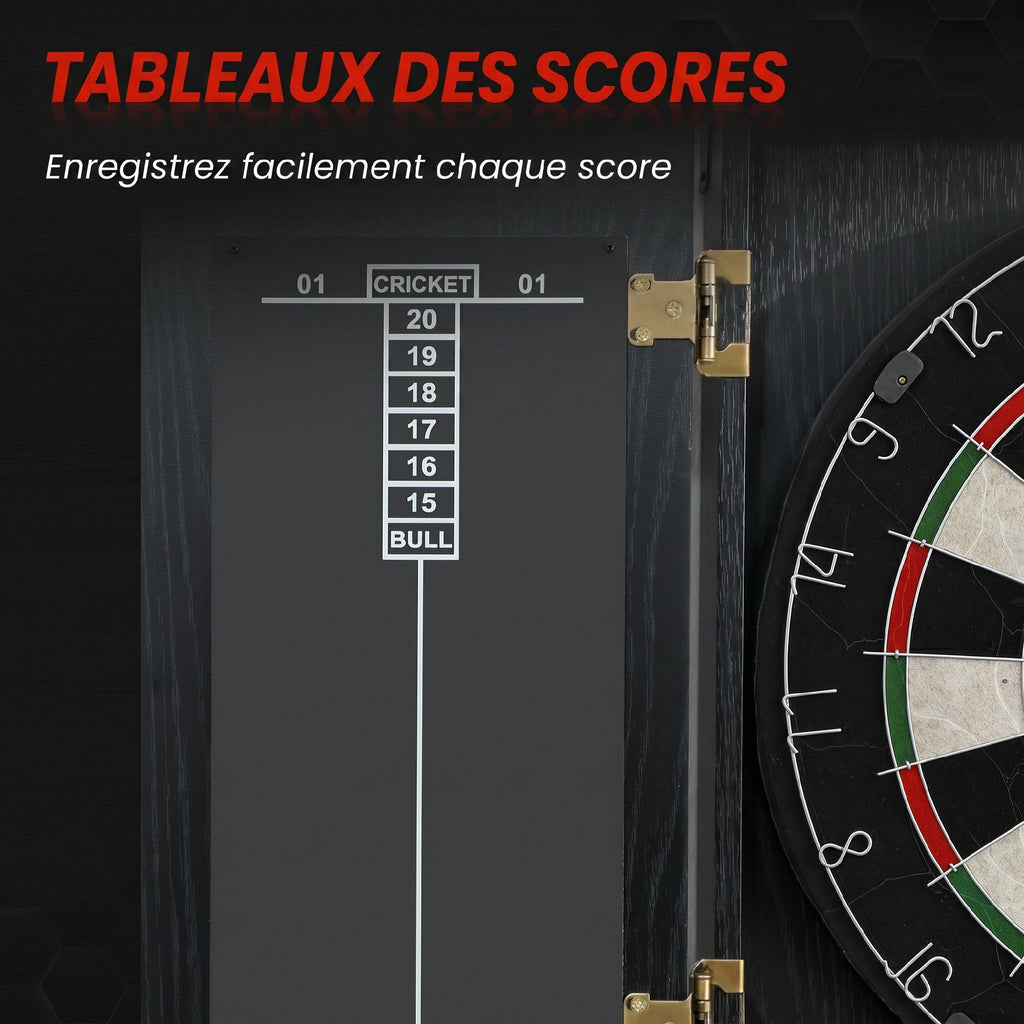 Cible de Fléchettes en Sisal avec Cabinet, 6 Fléchettes Pointe Acier et 2 Tableaux de Score, 100x55x9cm, Noir-6