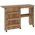 Table de couture pliante meuble couture à abattant avec bacs de rangement, étagère ouverte et roulettes, marron-0