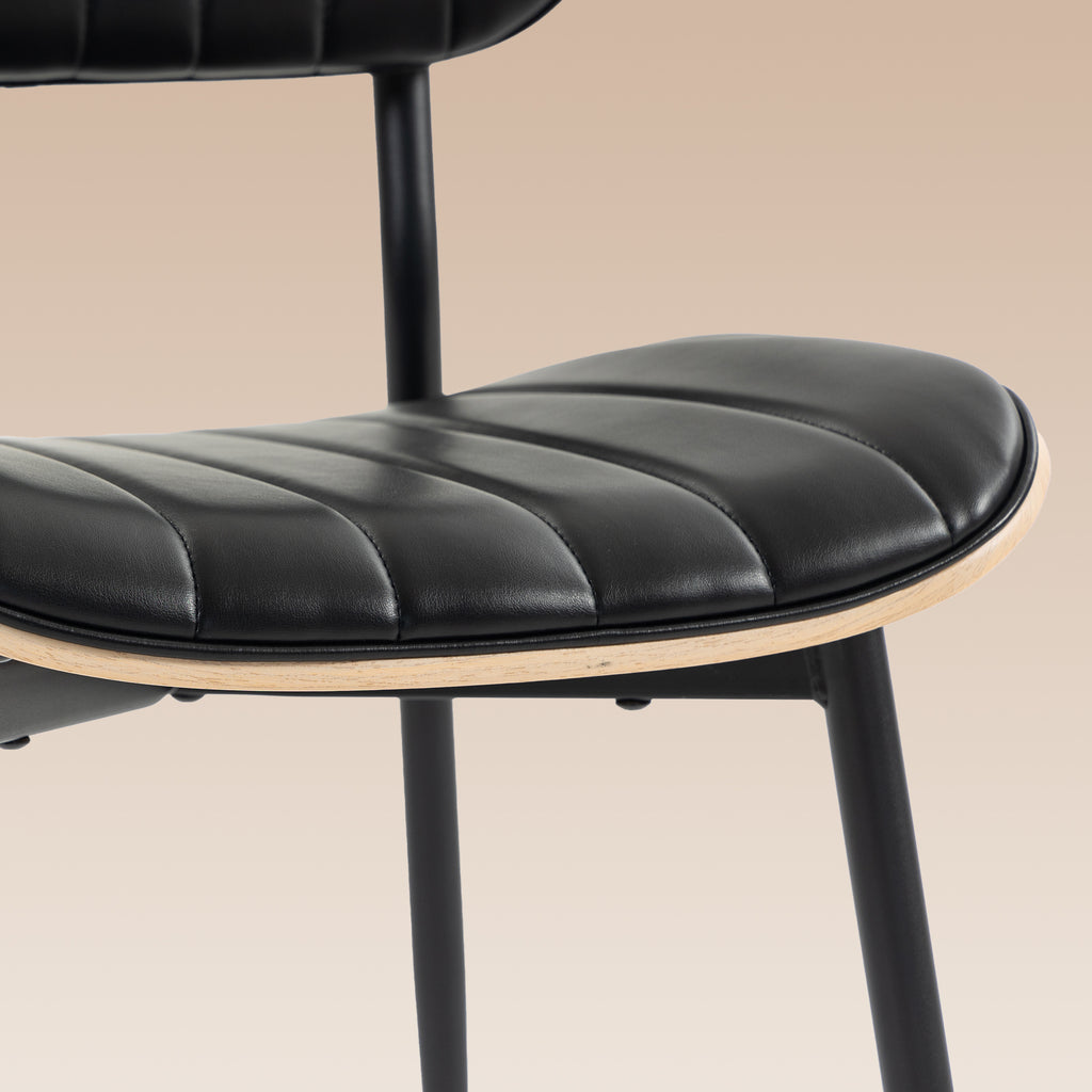 Lot de 2 Chaises de Salle à Manger, Chaises Cuisine sans Accoudoirs, Dossier Incurvé et Assise Rembourrée en PU, Noir-9