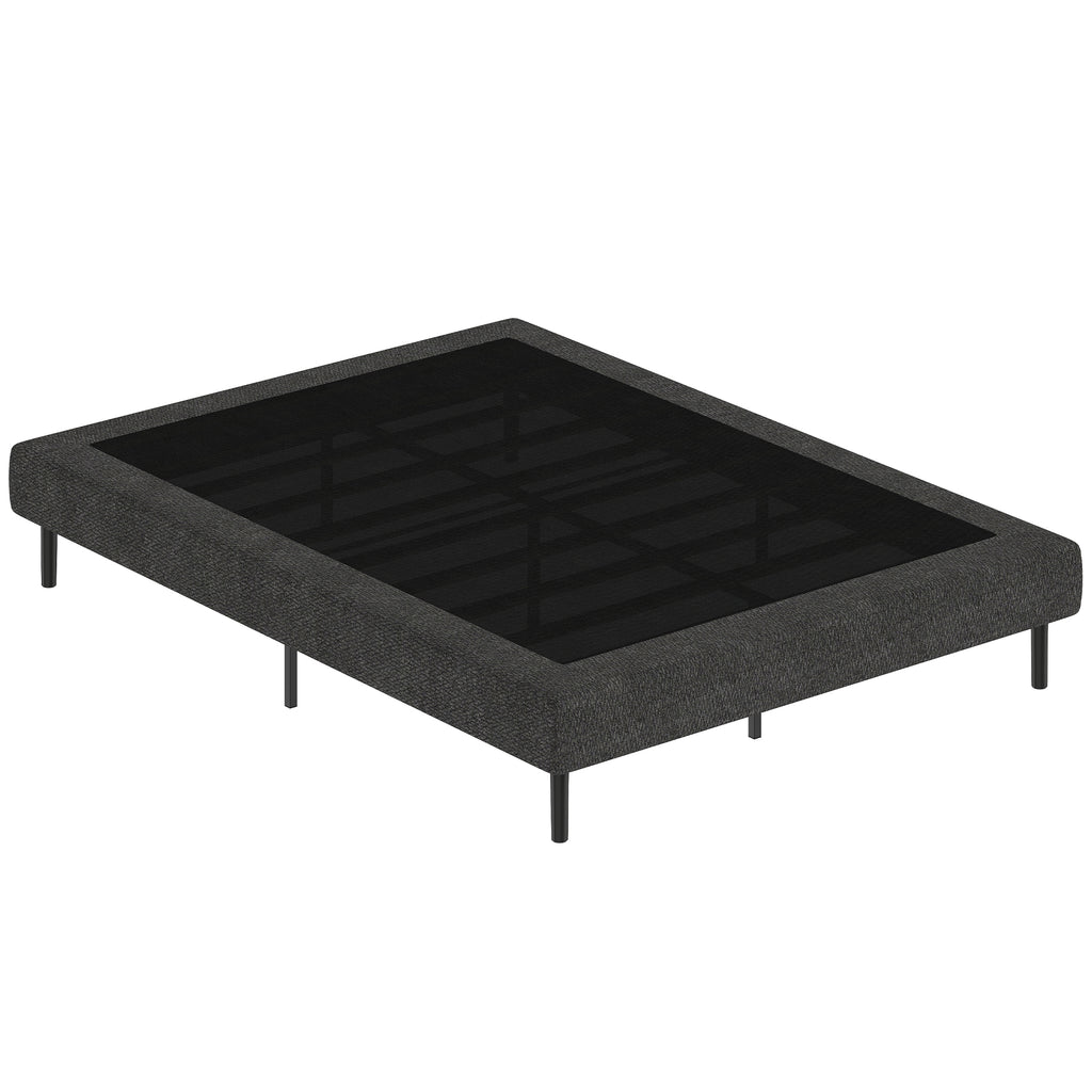 Sommier Tapissier 140x190 cm, Cadre de Lit avec Revêtement en Chenille, 10 Lattes Bois, 9 Pieds Stables, Gris-0