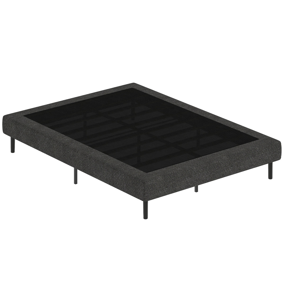 Sommier Tapissier 140x190 cm, Cadre de Lit avec Revêtement en Chenille, 10 Lattes Bois, 9 Pieds Stables, Gris-0