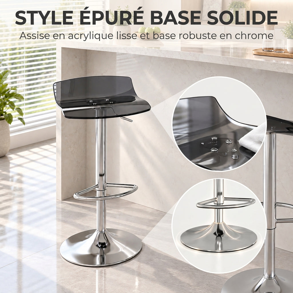 Lot de 2 tabourets de bar design contemporain pivotant 360° hauteur réglable avec repose-pieds 39x39x67-87cm noir-3