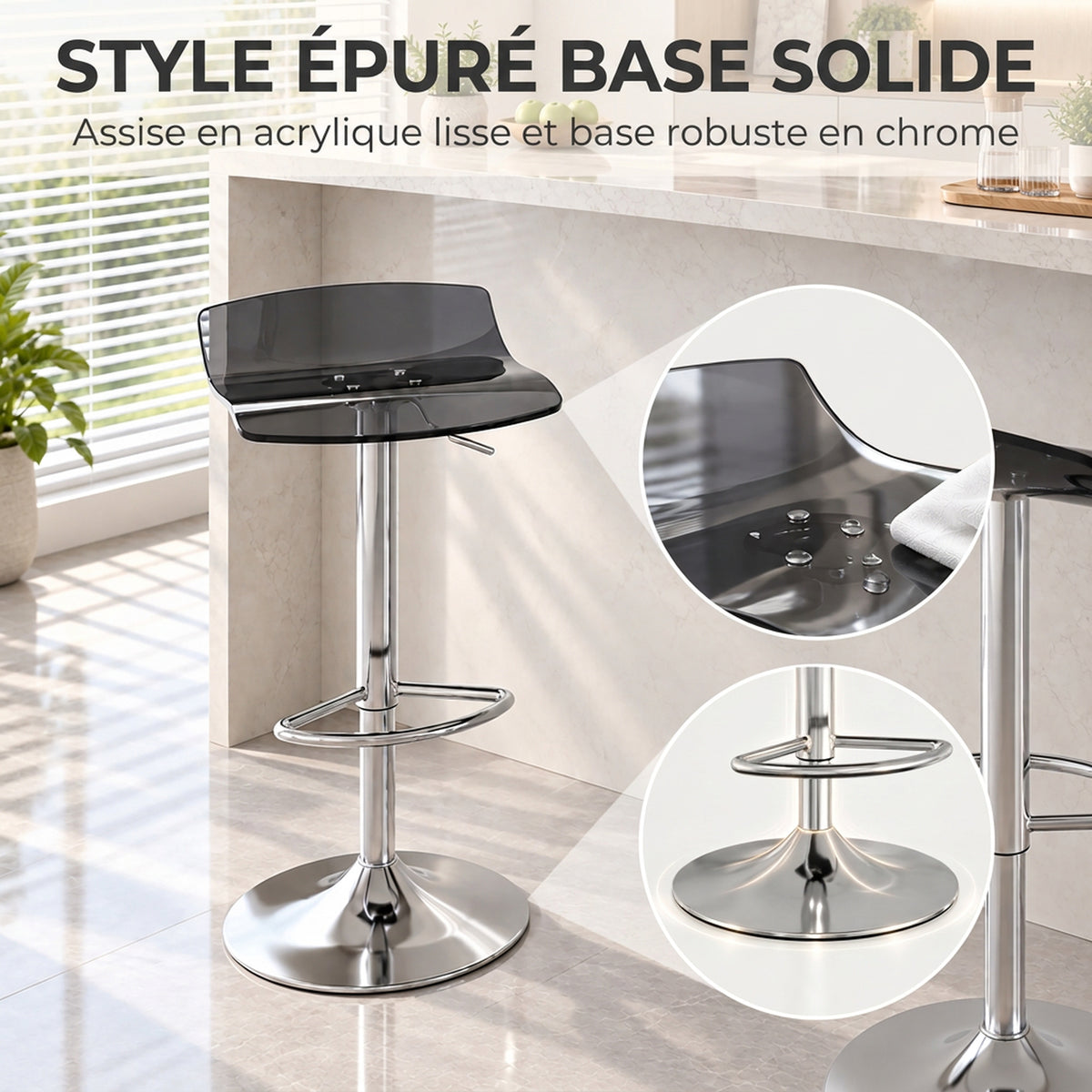 Lot de 2 tabourets de bar design contemporain pivotant 360° hauteur réglable avec repose-pieds 39x39x67-87cm noir-3