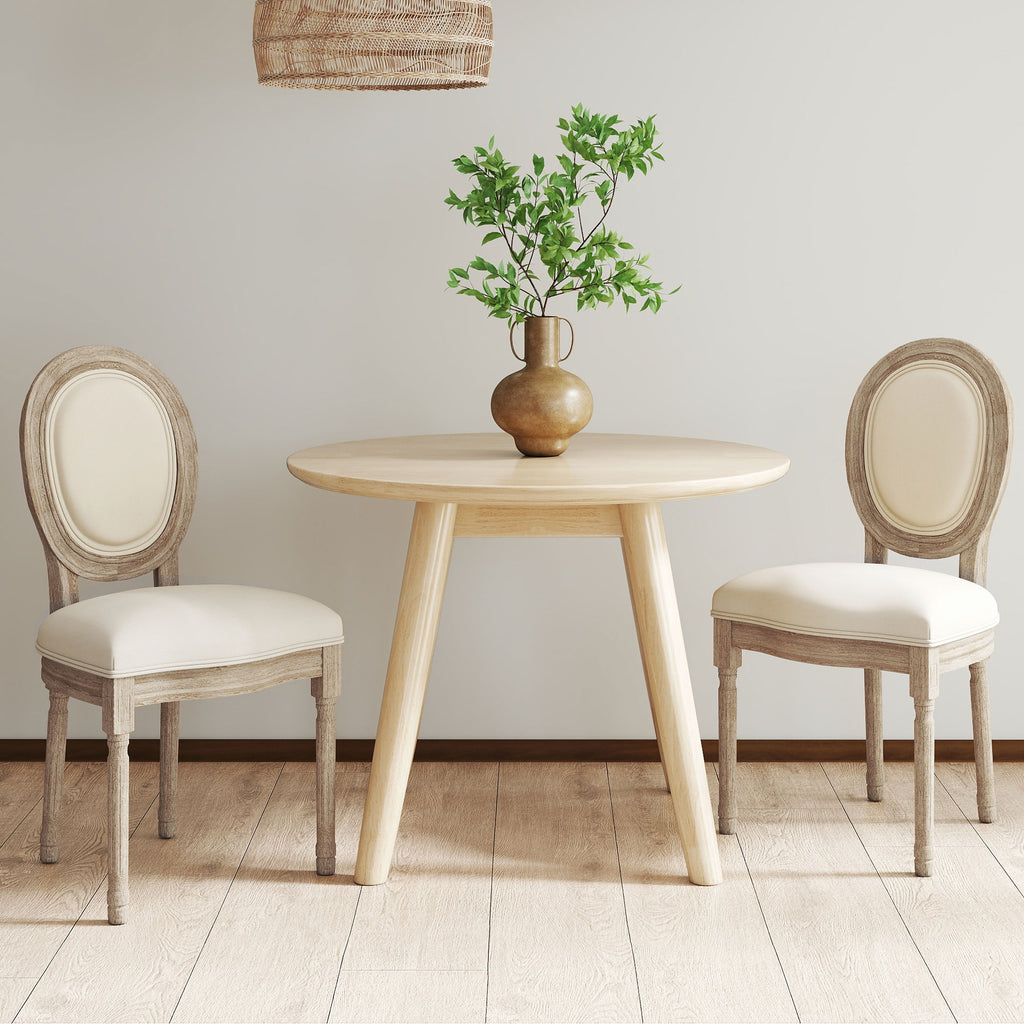 Lot de 2 chaises de Salle à Manger - Chaise de Salon médaillon Style Louis XVI Aspect Lin Crème-7