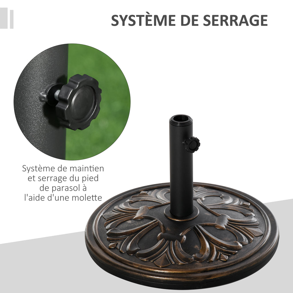 Pied de parasol rond base de lestage Ø 48 x 34H cm ciment HDPE motif fleurs de lys poids net 13 Kg noir doré-4