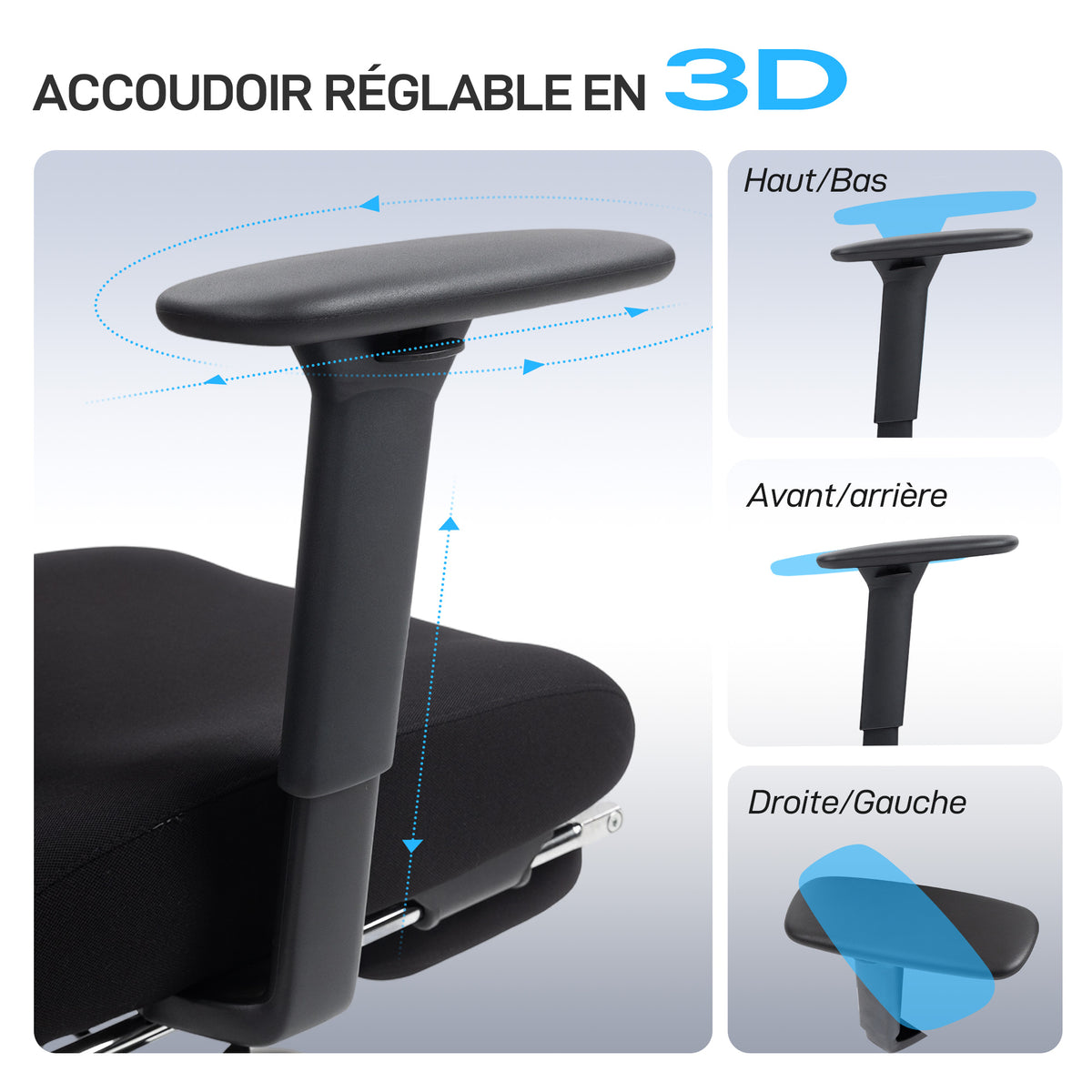 Chaise bureau ergonomique, fauteuil de bureau avec soutien lombaire dynamique adaptatif, 73x75x120-128cm, noir-6