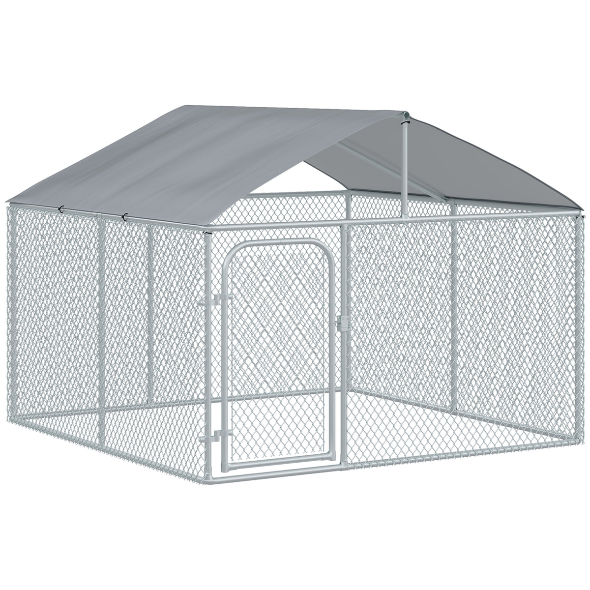 Chenil extérieur avec toit pour chien 5 m² parc grillagé espace couvert acier galvanisé 230 x 230 x 175 cm-0