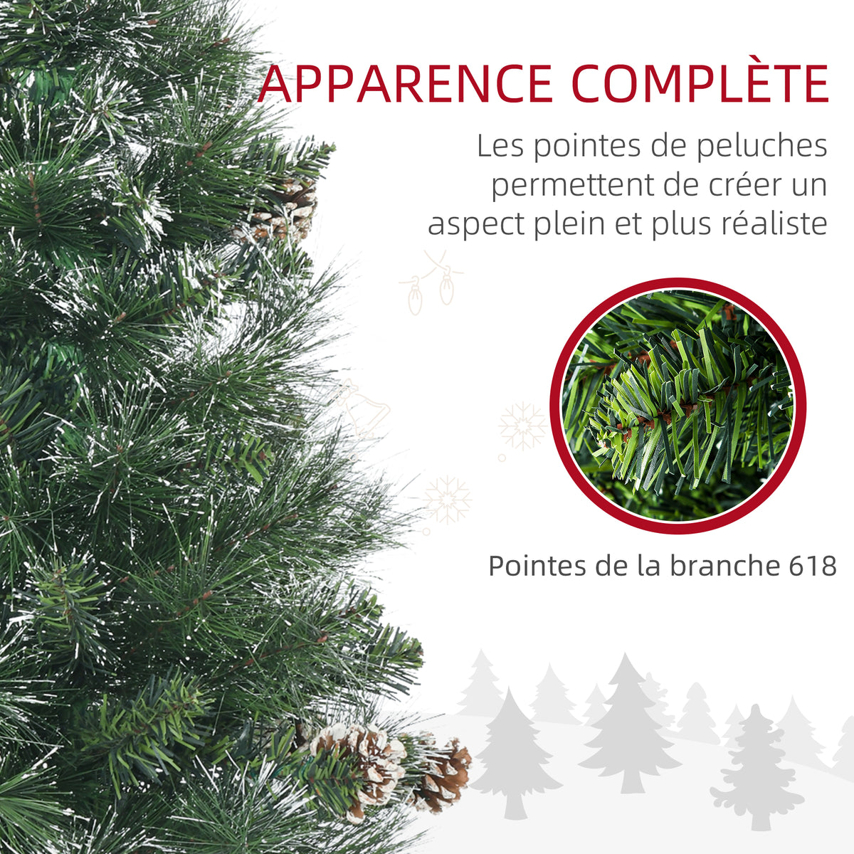Sapin de Noël artificiel avec 618 branches enneigées, support en acier, arbre de Noël artificiel socle pliable en acier-4