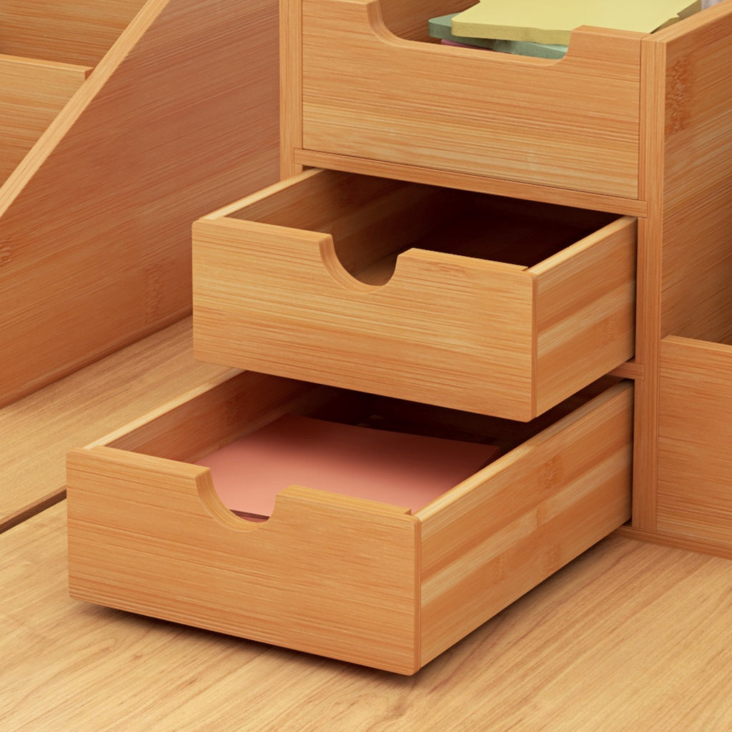 Lot de 2 boîtes de Rangement de Bureau - Organiseur de Bureau - 7 Compartiments, 2 tiroirs - Bambou Verni-8