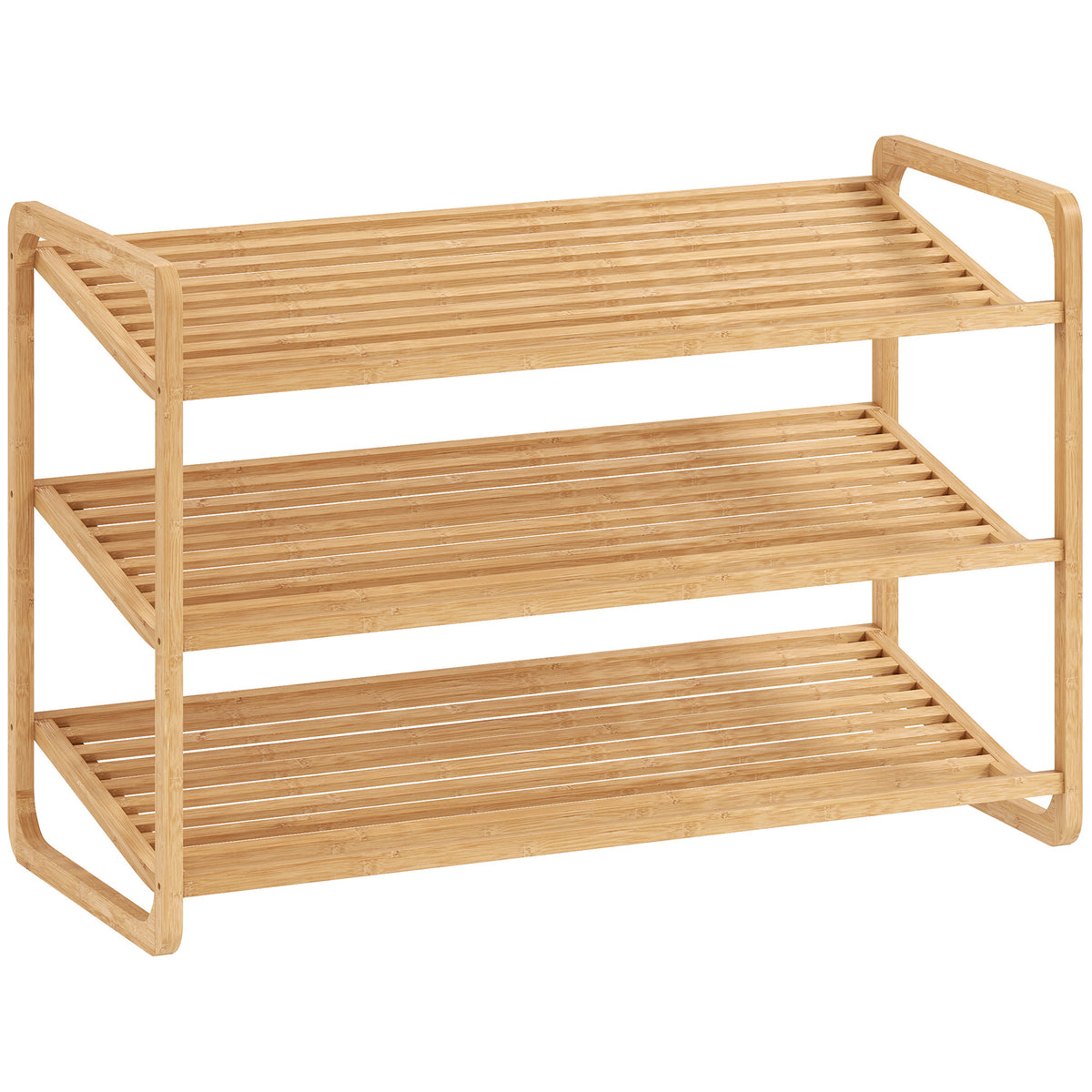 Étagère à chaussures en bambou à 3 niveaux, porte-chaussures capacité 12 paires, 76x33x50,8cm, bois naturel-0