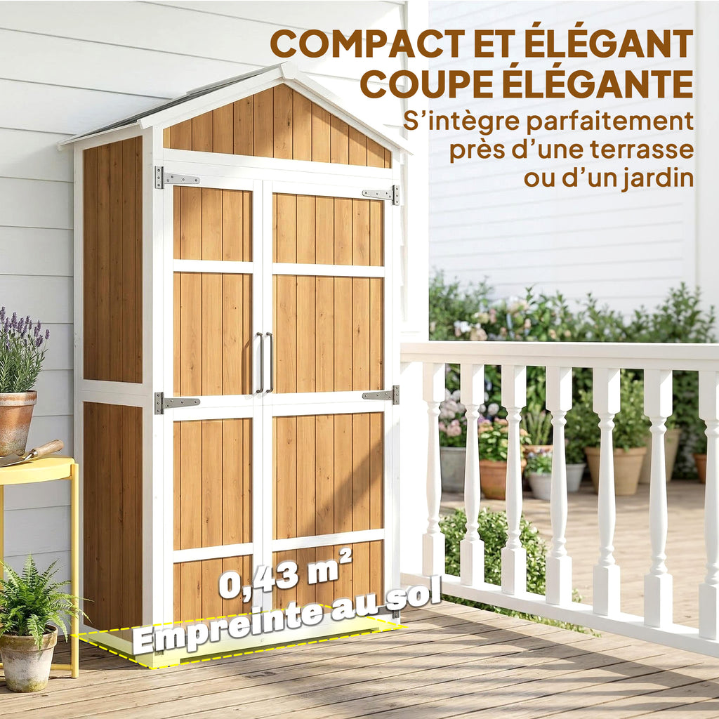 Armoire de Jardin Abri de Jardin Étanche avec Toit en Métal Double Porte pour Outils de Jardinage 105x55x179cm Naturel-8