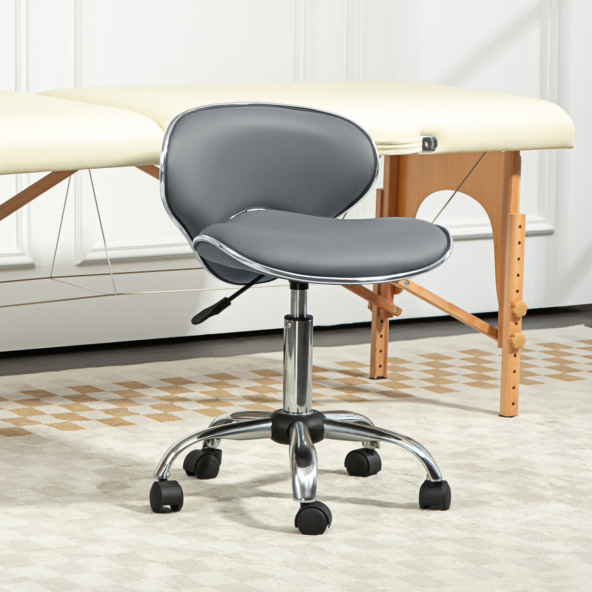 Tabouret à roulettes tabouret de travail avec hauteur réglable 44-56 cm et dossier, pivotant 360°, gris-9