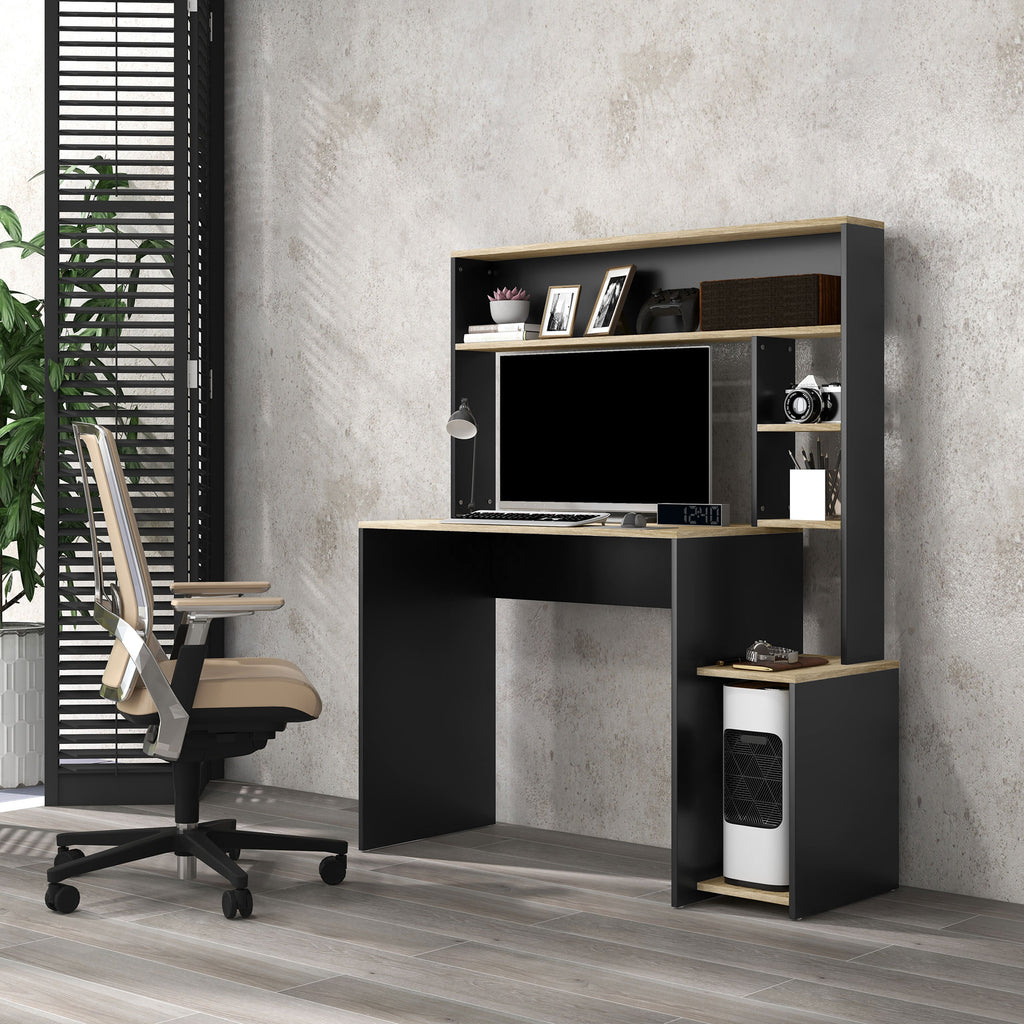 Bureau multi-rangements avec étagères, support pour unité centrale, grand bureau, 114L x 45l x 138H cm-6