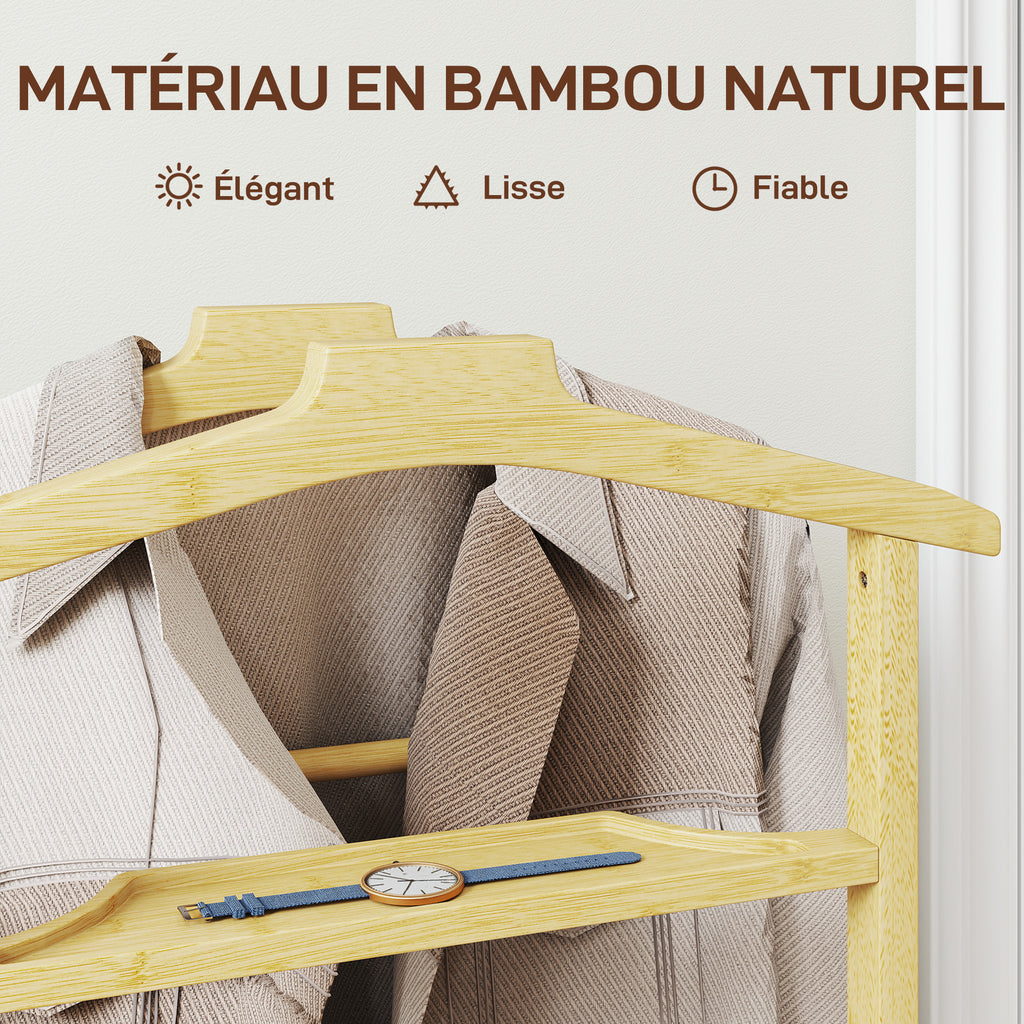 Portant à vêtements sur roulettes, porte-manteaux en bambou, double cintre intégré, 47 x 33,7 x 105,5 cm, bois naturel-5