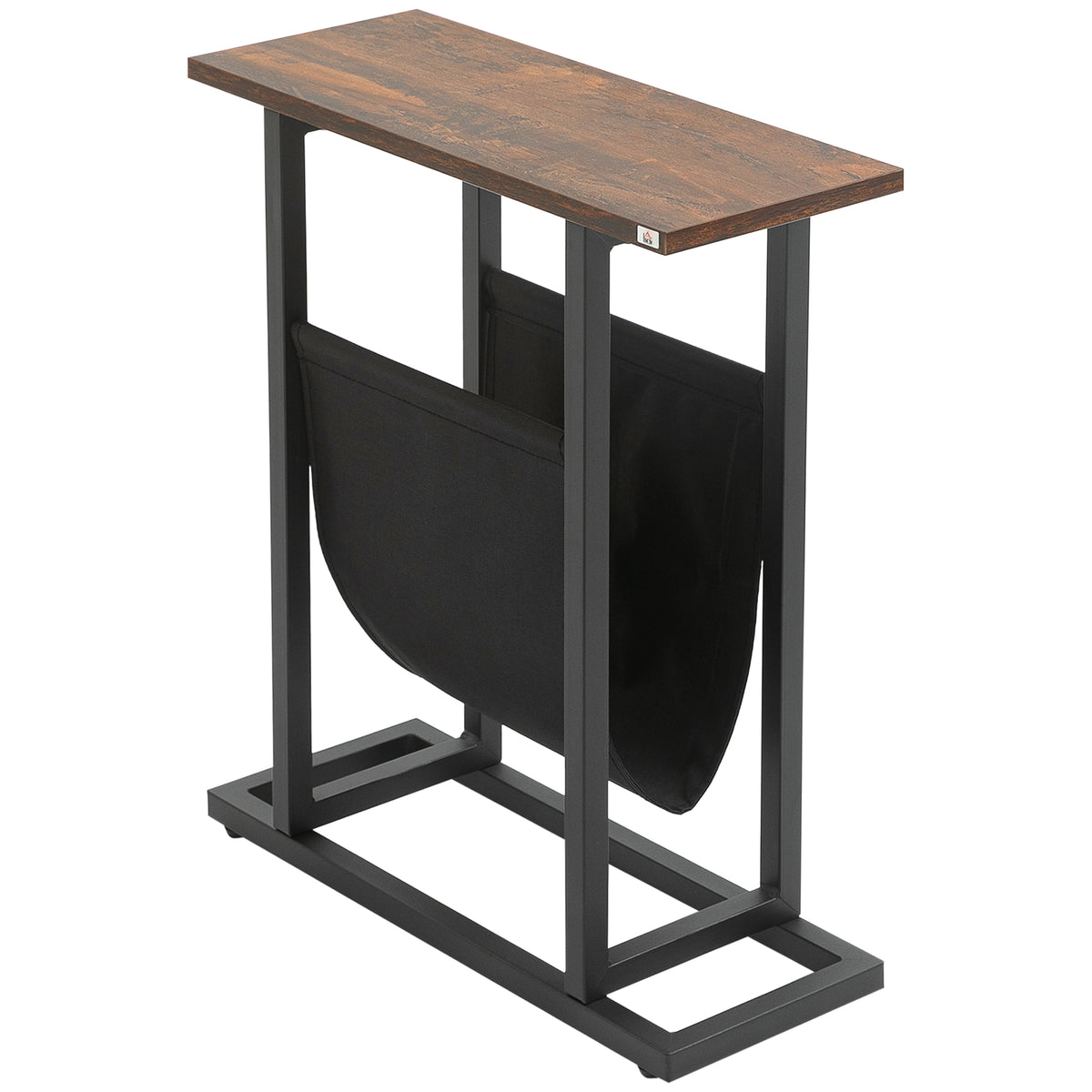 Table d'appoint bout de canapé avec porte-revues strucuture en acier design industriel 49 x 19 x 55 cm noir marron foncé-0