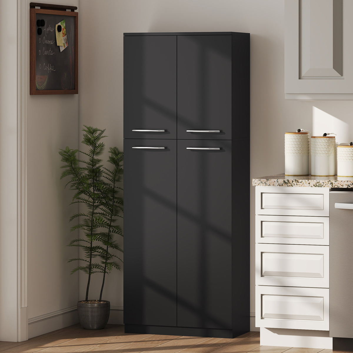 Buffet Haut Cuisine, Armoire de Cuisine avec 2 Portes et Étagères Réglables, Style Moderne, 59 x 31 x 155 cm, Noir-1